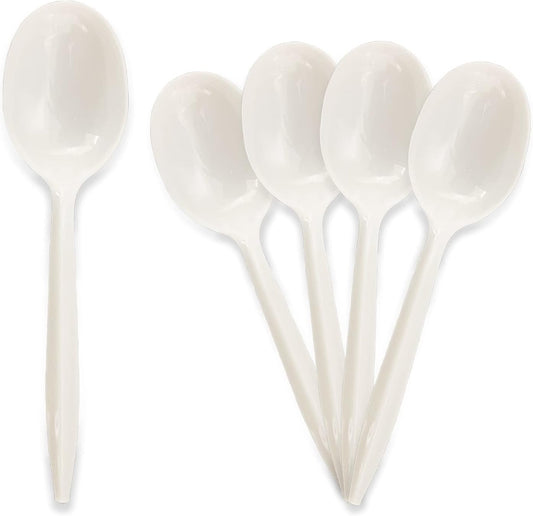 PAMI 1000 Plastic Soup Spoons Bulk Disposable White Medium Weight Durable Single-Use Cutlery for Parties Catering Food Service
