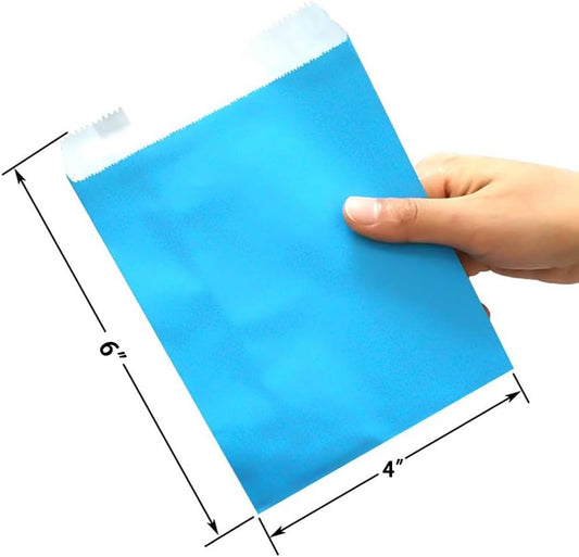 AZOWA Blue Paper Treat Bags 6 x 4 Blue Paper Candy Bags for Candy Buffet (100 CT, 6 x 4 IN)