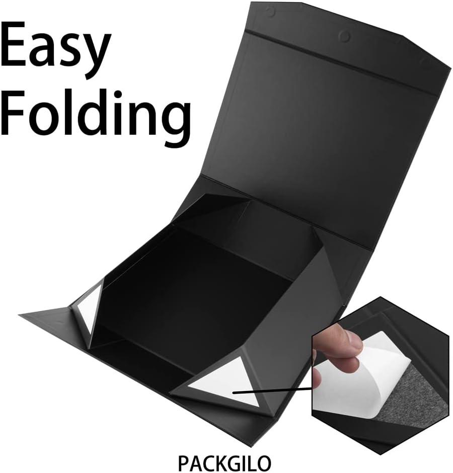 Black Extra Large Gift Box with Lid 4 Pcs 16.5 x 13 x 5.3 Inches, Gift Box large Black Gift Boxes for Presents Clothes Robe Wedding Dress Sweater,Reusable Foldable Bridesmaid Proposal Box（Matte）
