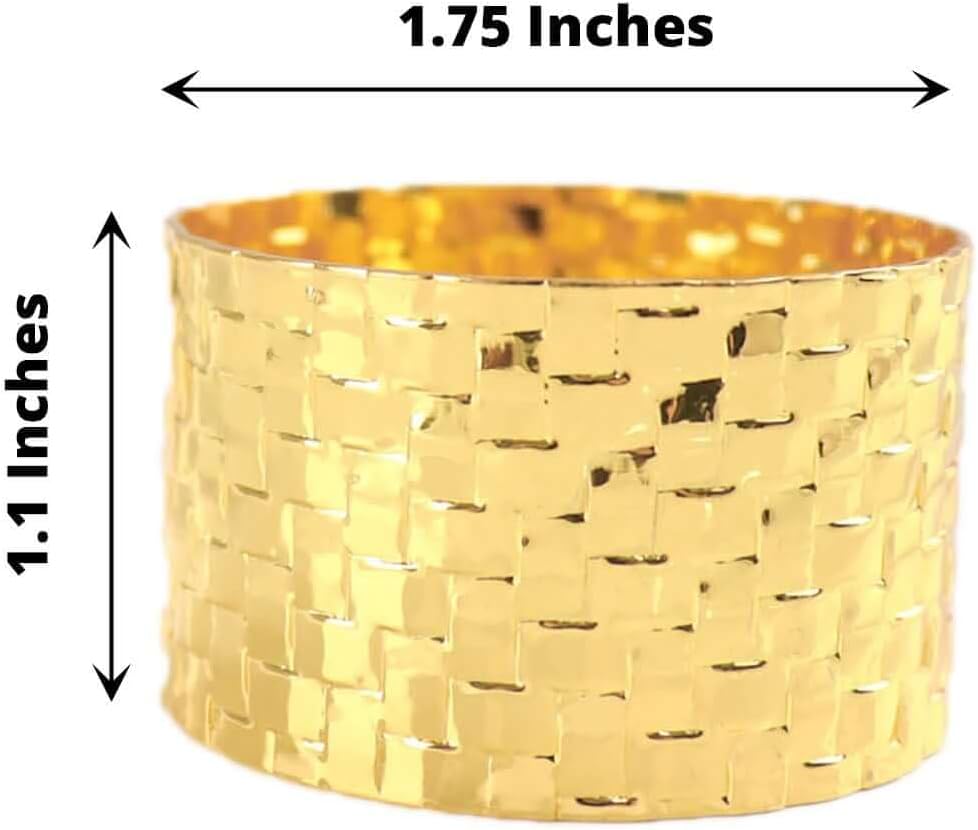 Efavormart 4 Pack | Shiny Gold Basket Weave Napkin Rings, Metallic Napkin Holders
