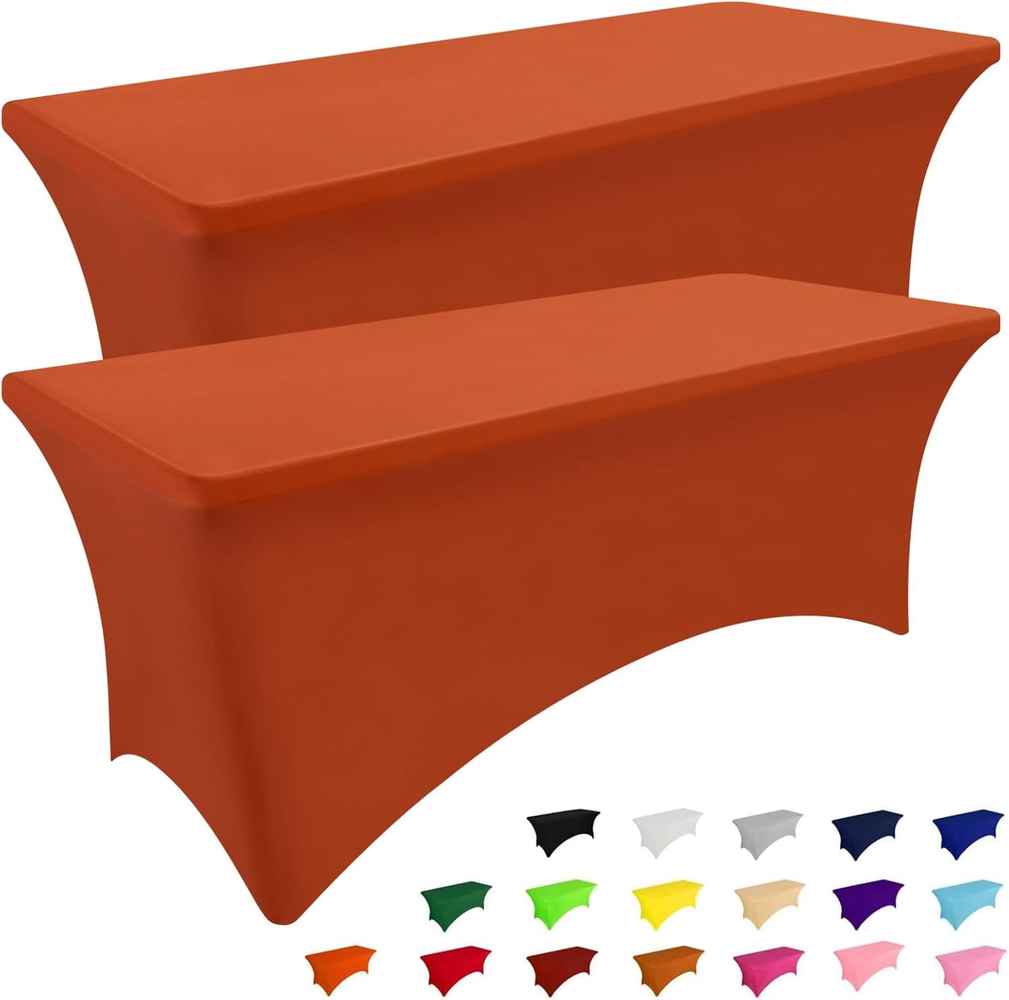 Smiry 2 Pack Spandex Table Cloth 4FT, Elastic Fitted Stretch Tablecloths, Washable and Wrinkle Free Rectangular Patio Table Cover for Outdoor, Wedding, Banquet & Parties (Rust, 48Lx30Wx30H Inch)