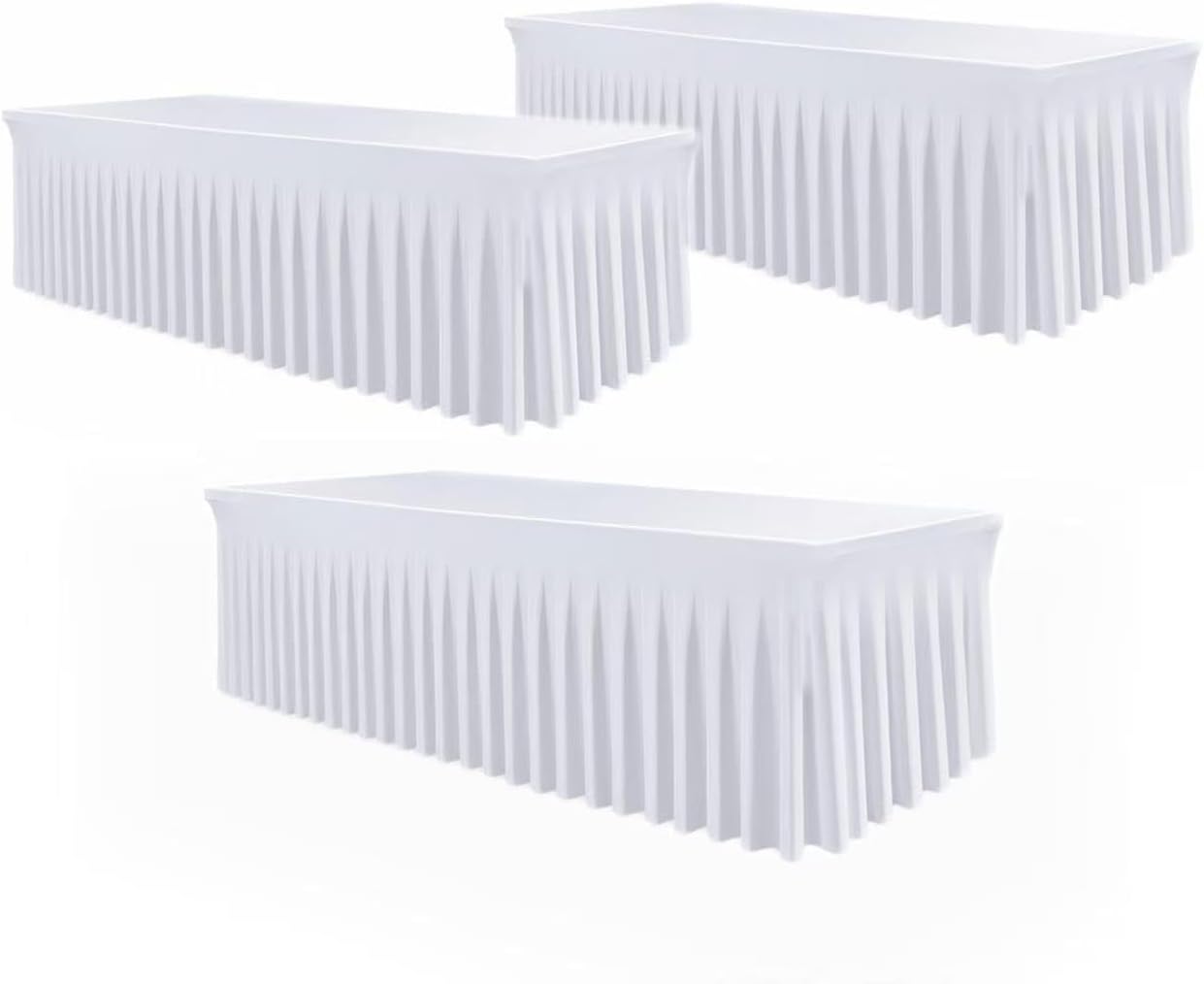 3 Pack White Spandex Tablecloths, Stretch Fitted 6ft Table Cover (120 Inch) with Skirt, Wrinkle Free for Weddings, Parties, Banquets, Dining Fits 6 Foot Rectangle Tables