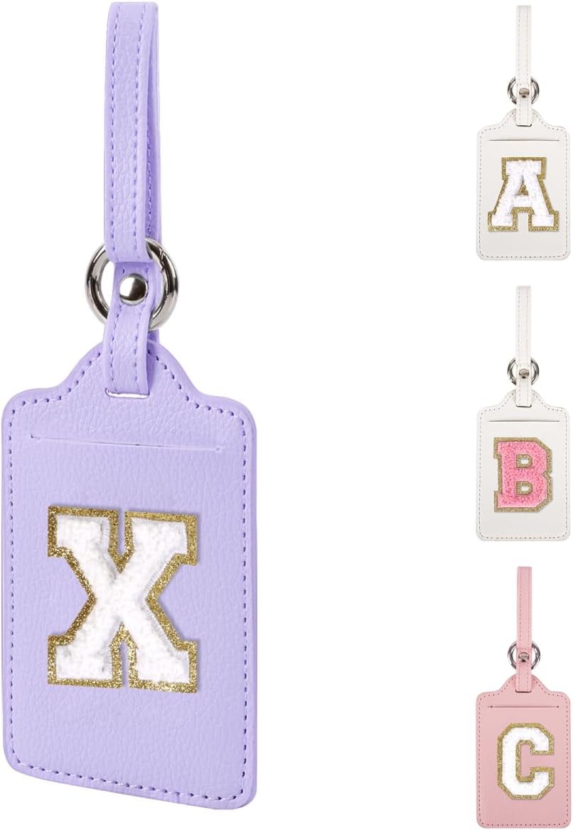 XSUIOY Personalized Initial Luggage Tags for Suitcases, Purple, 1 Count, Rectangular, Polyurethane (PU), 1 Label
