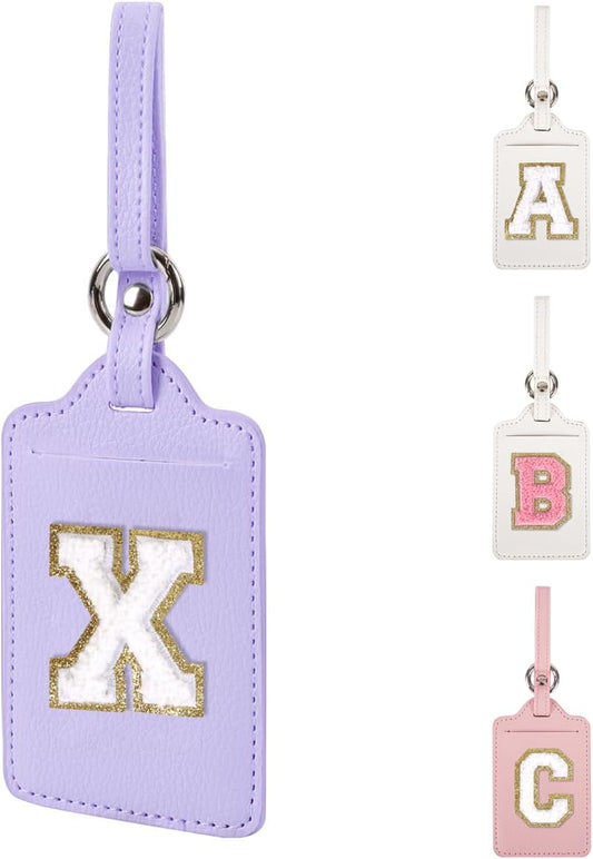 XSUIOY Personalized Initial Luggage Tags for Suitcases, Purple, 1 Count, Rectangular, Polyurethane (PU), 1 Label