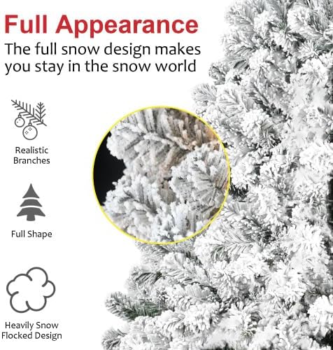 5FT Flocked Christmas Tree – Artificial Snowy Holiday Tree with 1022 Tips, Full Shape PVC, Sturdy Metal Stand, for Holiday Party