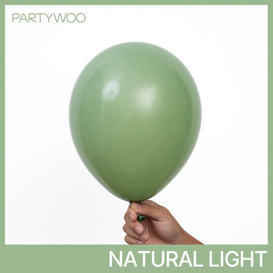 PartyWoo Sage Green Balloons 140pcs Different Sizes Pack of 18 12 10 5 Inch Olive Eucalyptus Dusty Green Boho Neutral Balloon Arch Kit for Jungle Forest Dinosaur Birthday Party Decorations Green-F81