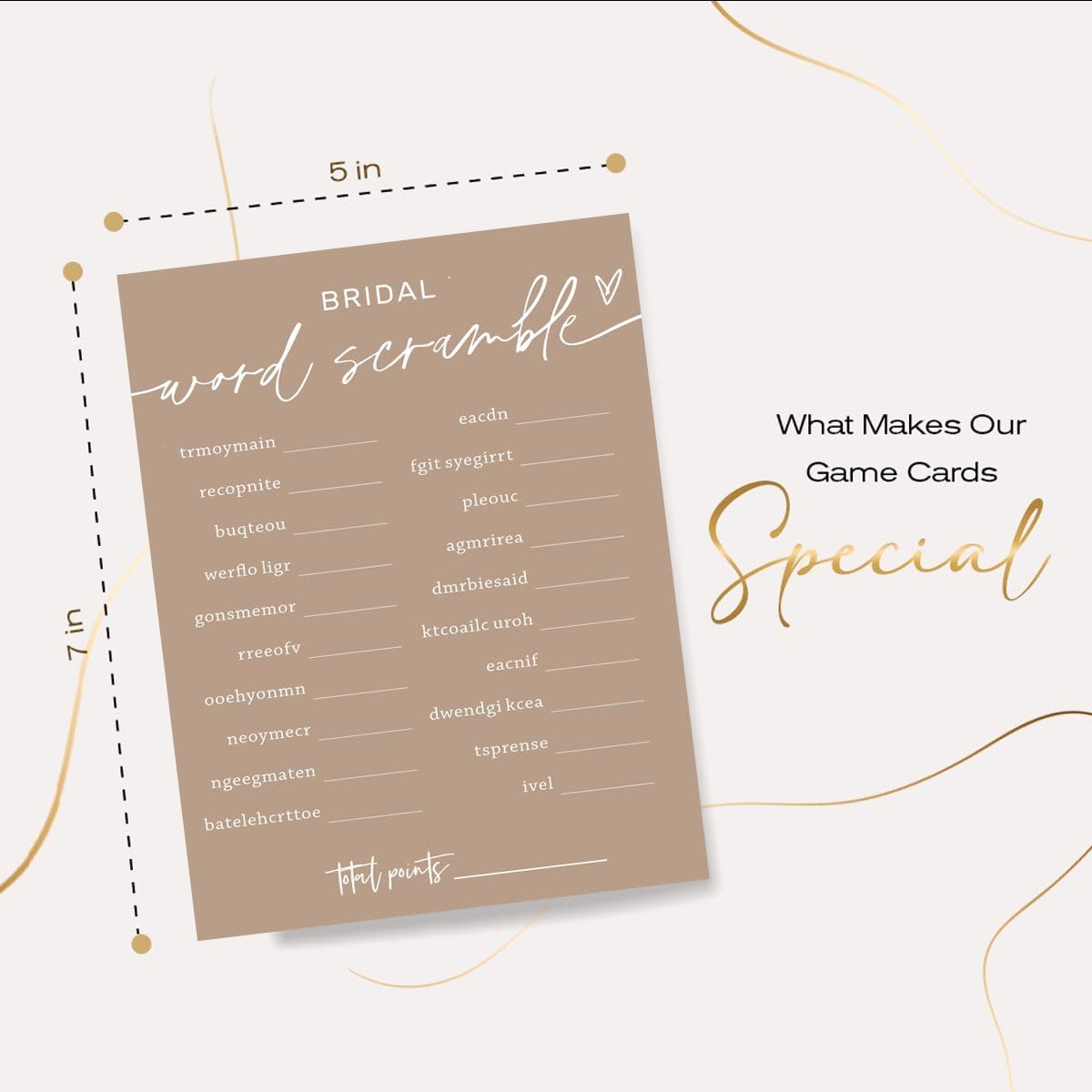 Bridal Shower Games Cards, Bridal Word Scramble, 25 Game Cards with 1 Answer Card, Engagement Party Wedding Games for Guests, Minimalist Brown Wedding Party Supplies - D14