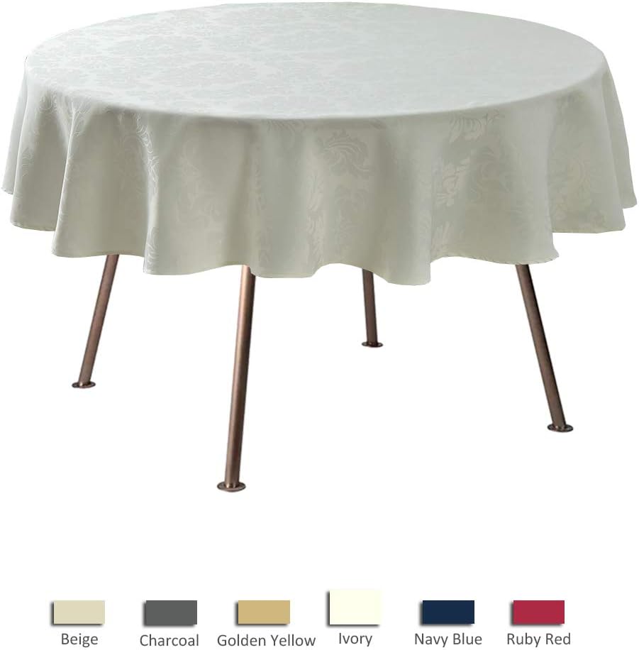 maxmill Round Jacquard Tablecloths Damask Design Spillproof Wrinkle Free Heavy Weight Soft Table Cloth for Circular Table Cover of Buffet Banquet Parties Holiday Dinner Round 90 Inch Ivory