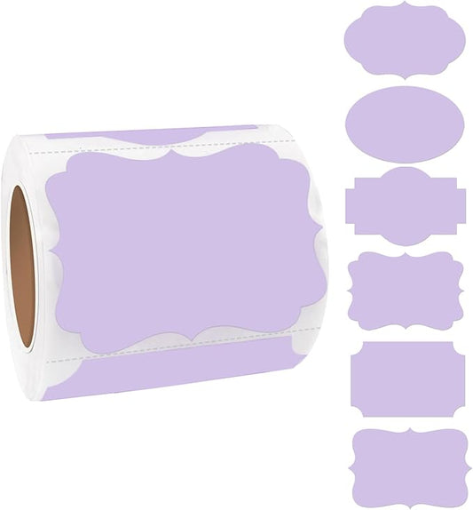 Yeachlaing Purple Labels - 250 PCS 3" x 2" Fancy Shape Stickers for Storage Box or Food Jars