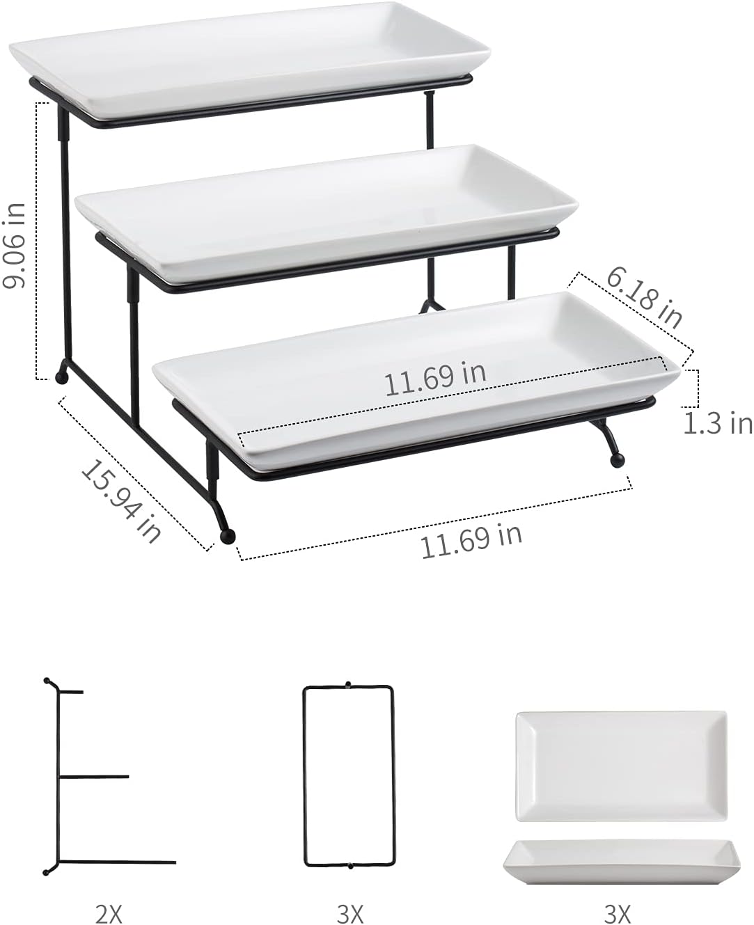 Gomakren 3 Tier Serving Trays Stand Porcelain Serving Platters 12 Inch White Serving Plates Dinner Platters for Appetizer Snack Fruit Cup Cake Tray Display Christmas Serving Dishes for Entertaining