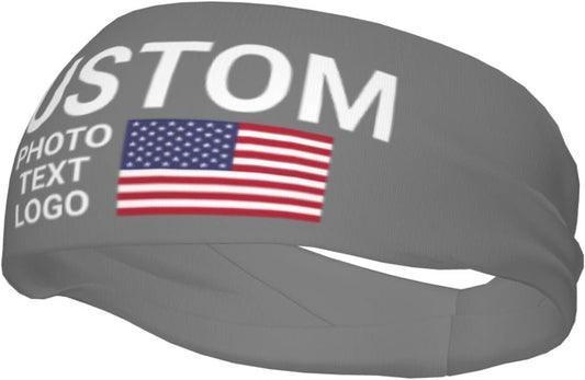 Custom Sports Headband Sweatband Bandana Add Your Photo Logo Text Number, Bulk Customized Unisex Sports Moisture Wicking Breathable Elastic
