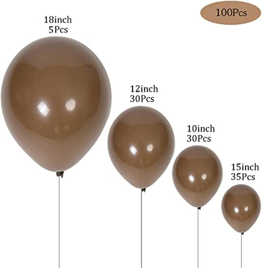 100pcs Brown Balloons 18 inch +12 inch +10 inch +5 inch Latex Party Coffee Balloon Birthday Baby Shower Decorations Wedding Balloons bulk