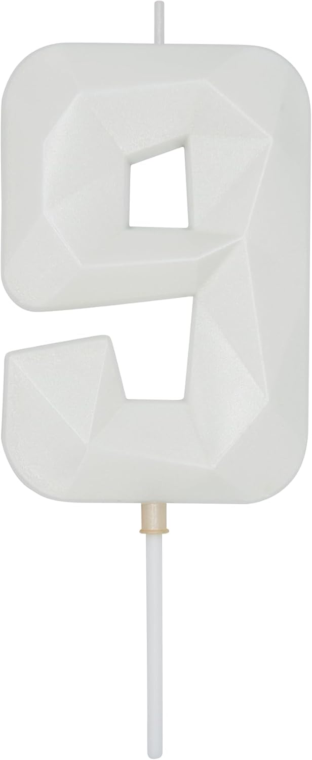 DERVENTA Large Birthday Candle Number 3D White 3.7 inch Party Celebration Anniversary Decoration Cake Topper 1 Piece (Number 9 White)