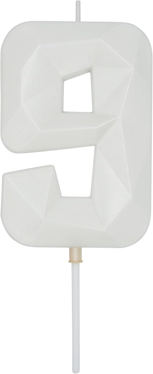 DERVENTA Large Birthday Candle Number 3D White 3.7 inch Party Celebration Anniversary Decoration Cake Topper 1 Piece (Number 9 White)