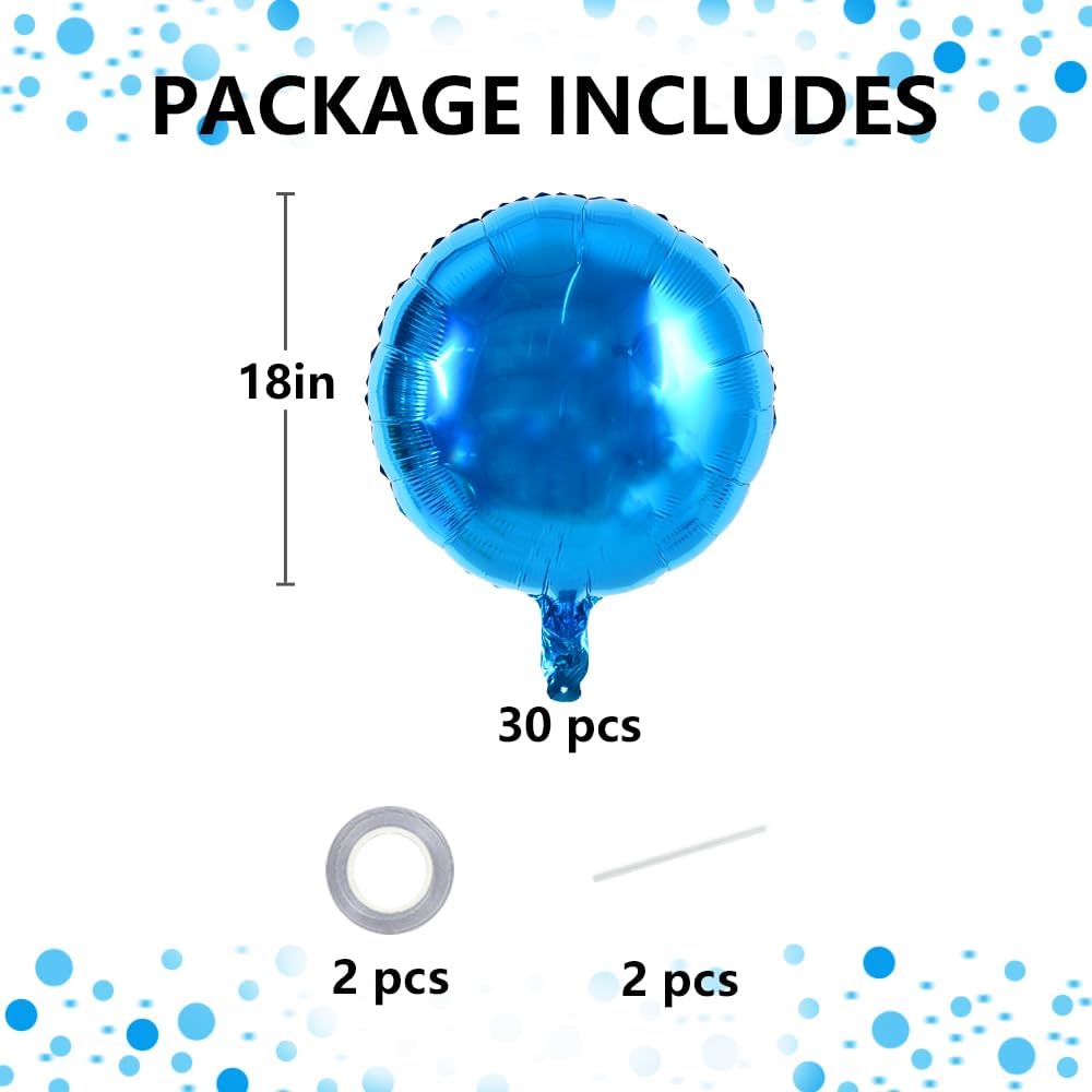 TONIFUL 30Pcs 18 Inch Large Blue Round Shape Foil Balloons Big Blue Circle Helium Mylar Ballons for Birthday Wedding Baby Shower Anniversary Engagement Party Decorations Supplies