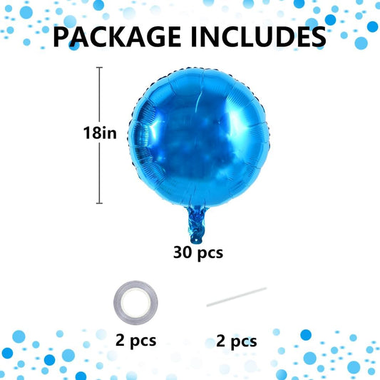 TONIFUL 30Pcs 18 Inch Large Blue Round Shape Foil Balloons Big Blue Circle Helium Mylar Ballons for Birthday Wedding Baby Shower Anniversary Engagement Party Decorations Supplies