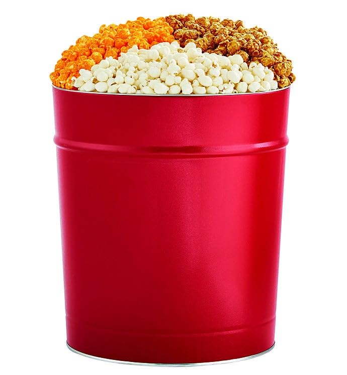 The Popcorn Factory Popcorn Gift Tin, Simply Red, 3.5 Gallons (Robust Cheddar, Butter, Caramel), Popcorn Lovers, Snack Gifts, Movie Night Snacks