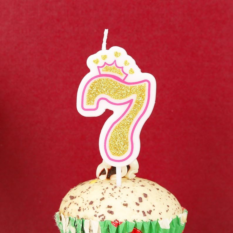 Birthday Number Candles, Number 7 Pink Giltter Candles for Cake, Candle Cake Topper with Sequins for Anniversary Celebrations Supplies (Number 7)