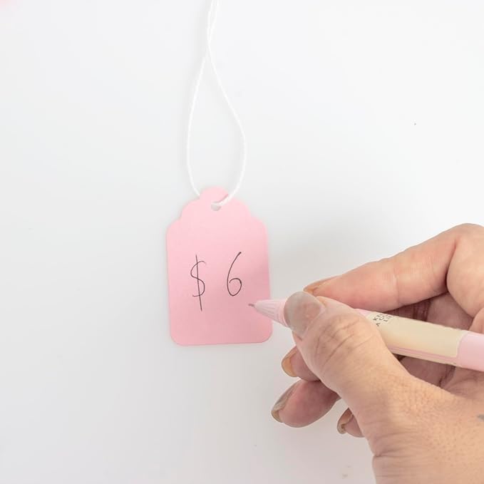 500 Pack Pink Hang Tags with White Cotton Strings Attached –1.88inch x 1.18inch – Bulk Clothing Tags for Retail, Crafting, Events, and Product Branding