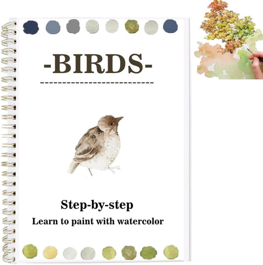 Watercolor Workbooks Coloring Book Easy Nature Scenes Beginner Friendly Watercolor Paint Set Art Crafts Painting Kit for Creative Exploration Gift for Adults Teens (Birds, Without Palette)