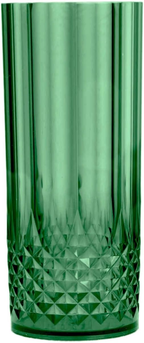Efavormart 6-Pack Plastic Highball Glasses, 14oz Shatterproof Crystal Cut Drink Glasses for Kitchen Mojito Whiskey Cocktail, Hunter Green