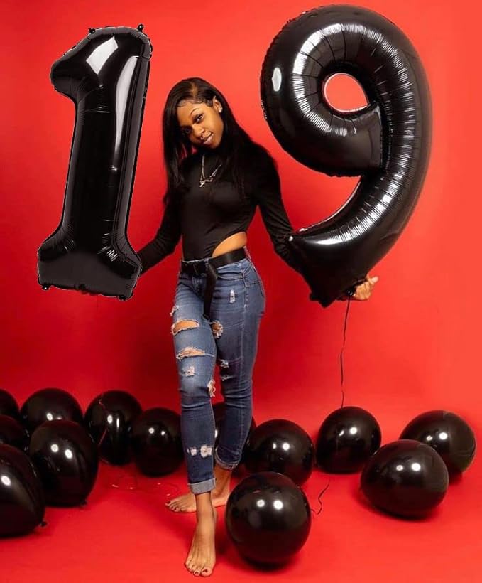 7 Balloon Number 40 Inch 67 Birthday Decorations, Black Seven Birthday Decor, 7 17 27 70 Year Old Balloon Number for Engagement, Wedding, Graduations