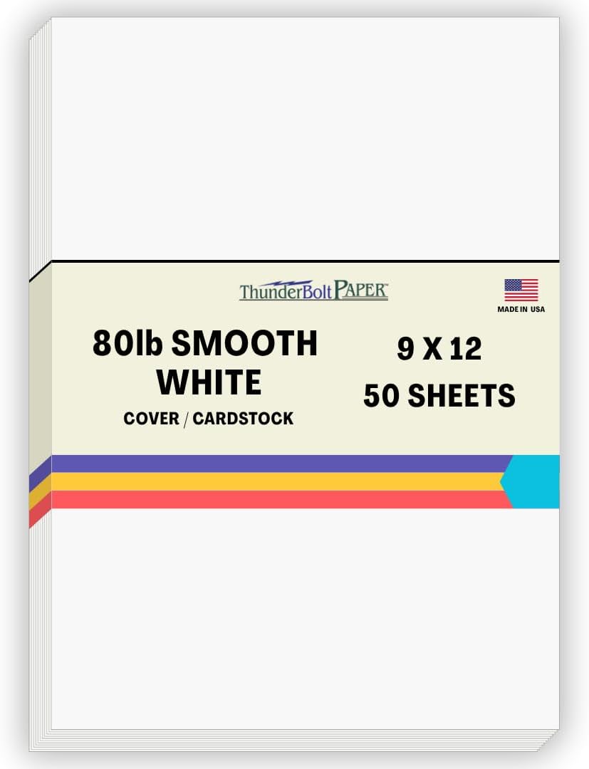 50 Bright White Smooth 80# Card Paper Sheets - 9" X 12" (9X12 Inches) Frame and Sketch Pad Size - 80 lb/Pound Cover Weight - Quality Paper - Consistency in Print - Smooth Finish