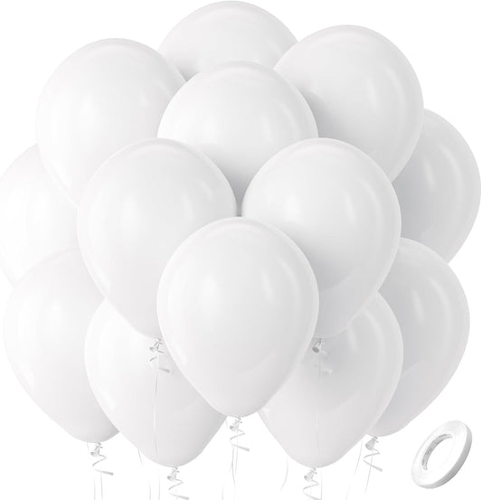 Bezente White Balloons Latex Party Balloons, 100 Pack 12 inch Round Helium Balloons for New Years Wedding Graduation Birthday Engagement Bridal Shower Party Backdrop Decorations