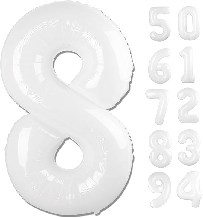 White 8 Balloon, Translucent Number Balloons 40 Inch, 8th Birthday Decorations for Boys Girls, White Birthday Balloons, White Party Supplies, Number 8 Balloon