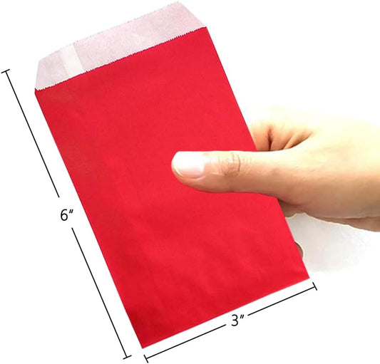 AZOWA Red Paper Treat Bags 6 x 3 Red Paper Candy Bags for Candy Buffet (100 CT, 6 x 3 IN)