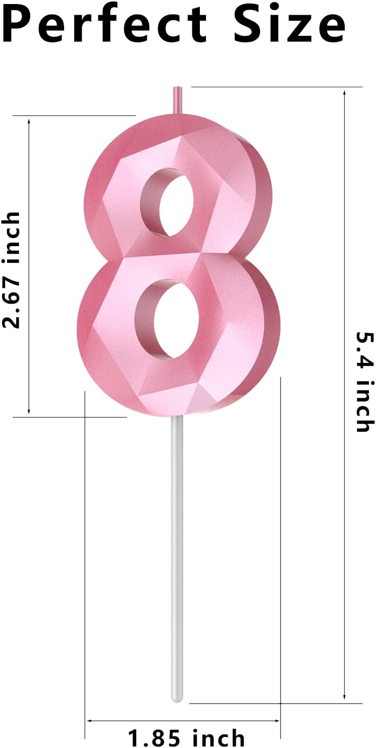 Number Birthday Candles(18 Candle Pink) 3D Diamond Shape 18th Happy Birthday Cake Topper Decorations for Girl Women Birthday Wedding Anniversary Celebration Theme Party Supplies