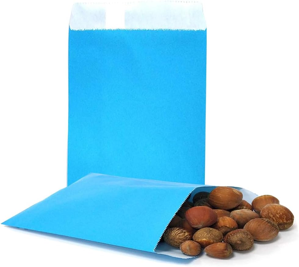 AZOWA Blue Paper Treat Bags 6 x 3 Paper Blue Candy Bags for Candy Buffet (100 CT, 6 x 3 IN)
