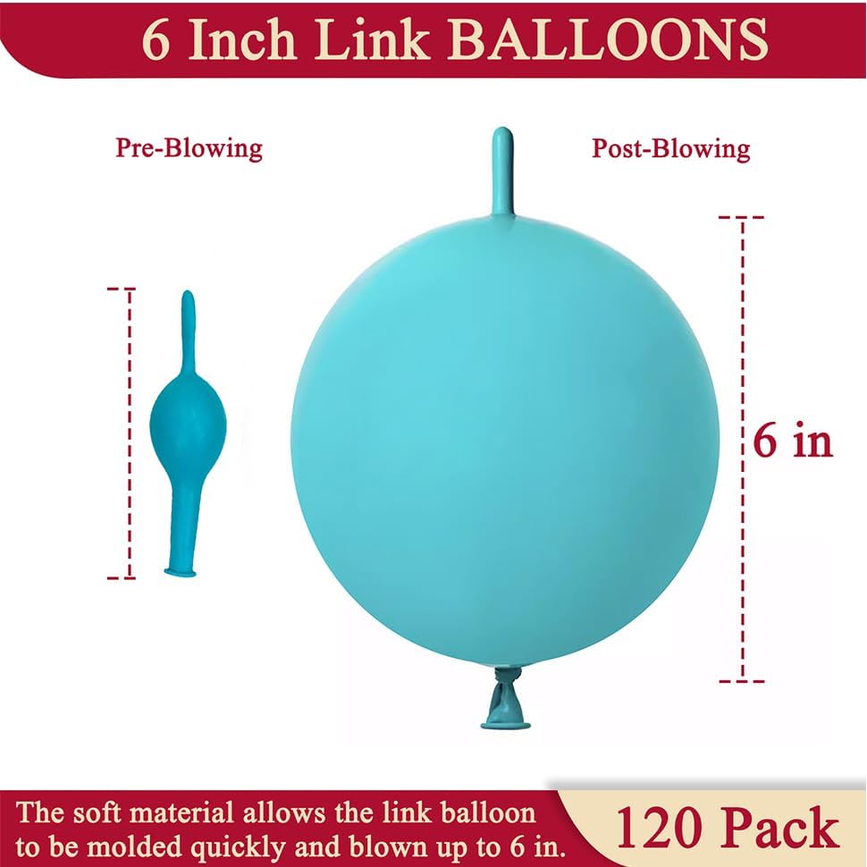 Teal Blue Link Balloons 6 Inch – 120 Pcs Latex Quick Linking Balloons for Mermaid & Baby Shower Party