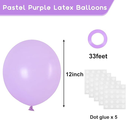 RUBFAC 120pcs Balloons for Birthday Baby Shower Graduation Anniversary Wedding Party Supplies Garland Arch Decoration,12 Inches,Pastel Purple