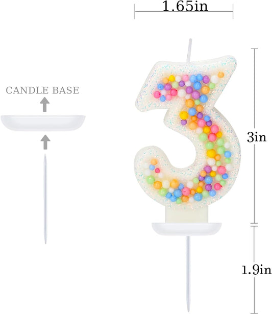 Birthday Candles - Number 3 Candle, Colorful Macaron Candles, Birthday Candles for Women/Girls, Cake Decorations, Theme Party Supplies