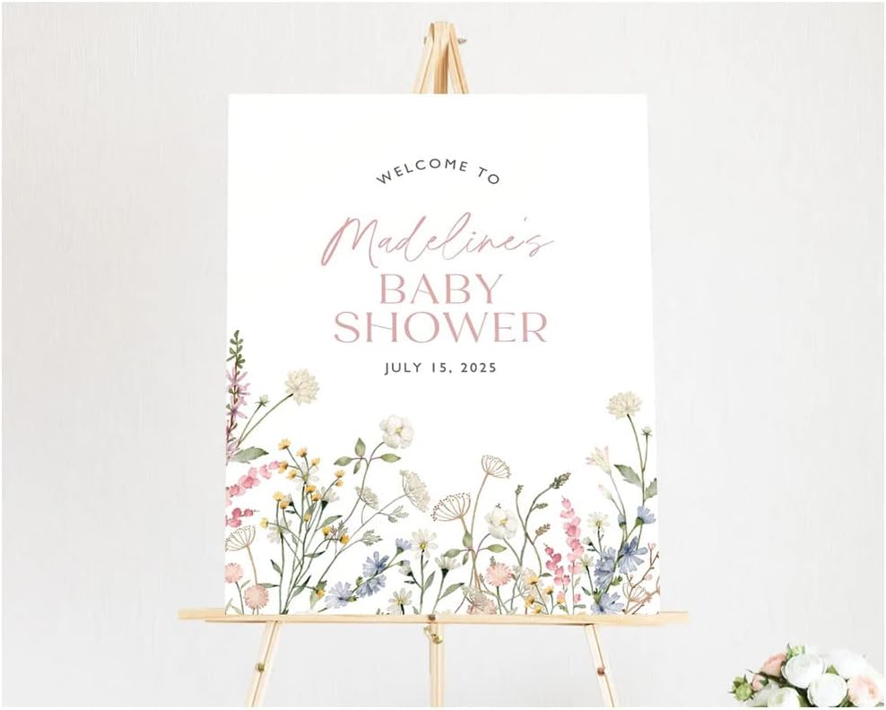Editable Bloom Baby Shower Signs, Personalized Flowers Welcome Sign to Baby Shower Party, Wildflower Baby Shower Welcome Sign, Printable Spring Garden Baby Shower Sign Decor, Plastic Sign.