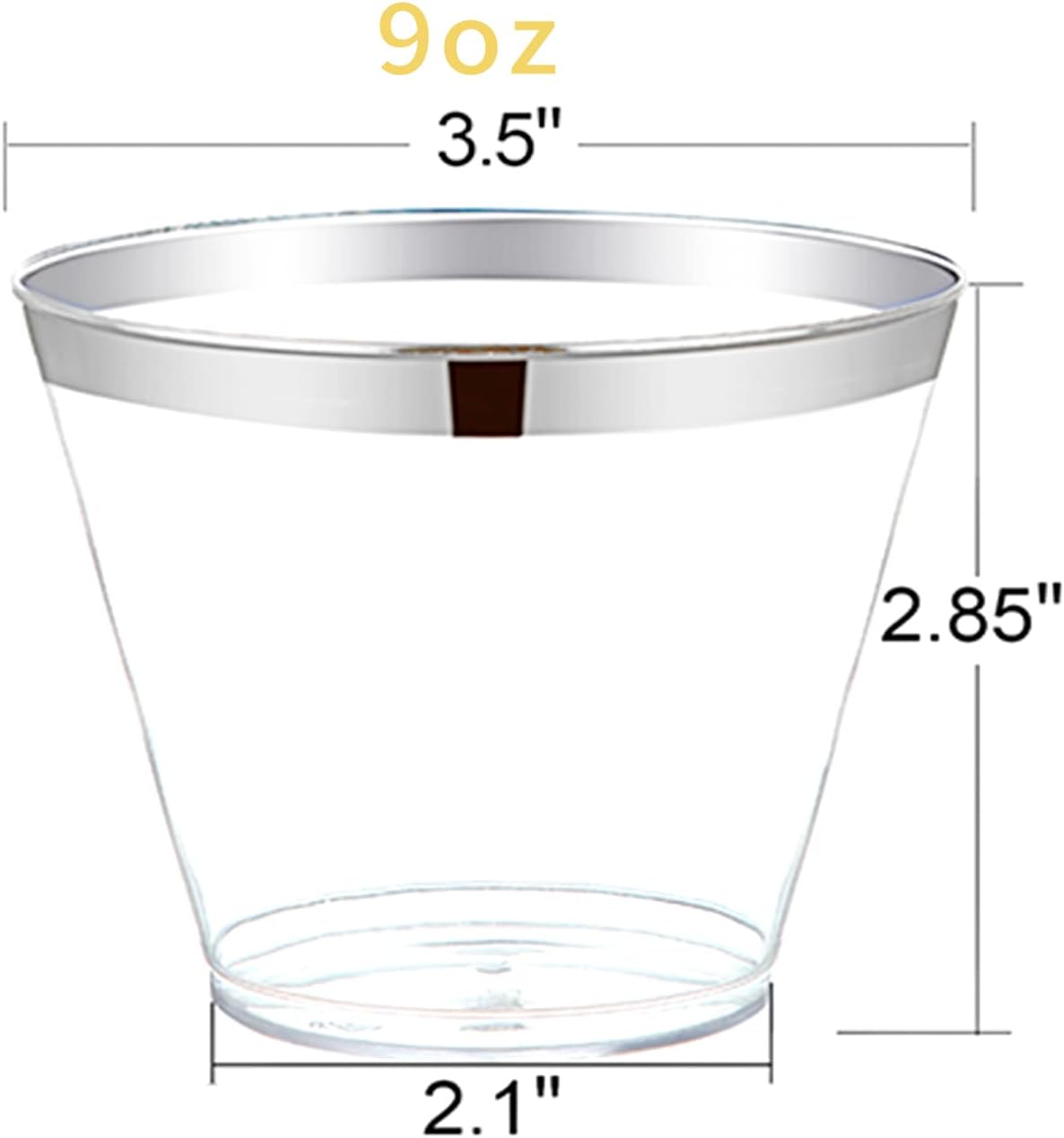 WDF 60 PACK Sliver Plastic Cups Disposable - 9 Oz Clear Plastic Cups with Silver Rim, Premium Disposable Party Cup for Christmas, Holiday Gathering, Wedding, Party