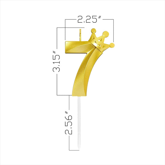 Number 7 Birthday Candle Seven Years Old Happy Birthday Number Candles Cake Topper Decorations 3D Crown (Crown-7, Gold)