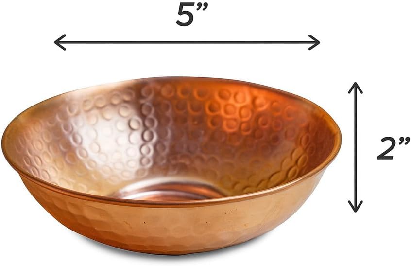 GoCraft Pure Copper Decorative Bowl | Hammered Finish Pure Copper Bowl for Nuts, Salad, Fruits & Kitchen Serving Purposes - 5" Dia & 2" Height (Small)