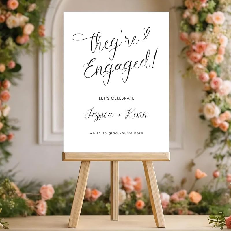 "They're Engaged!" Whimsical Welcome Sign - Modern Cursive Decor for an Engagement Celebration