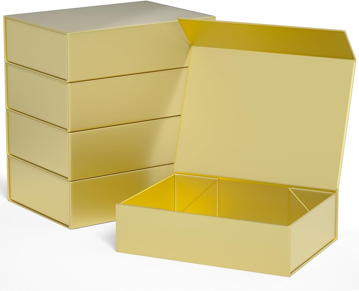 Gold Gift Boxes 11.9" x 8.5" x 3.3" with Magnetic Closure Lid Gift Box for Presents,Bridesmaid Gifts Boxe,Cute Boxes,Birthday Gift Box,Luxury for Gift Packaging, Magnetic Gift Boxe for Wrapping Gifts