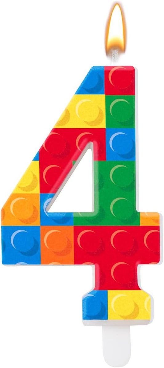 Building Block Themed Birthday Candle Number 4 Candle Birthday Party Decoration Cake Topper for Building Block Party Decoration Theme Parties Supplies (Number 4)