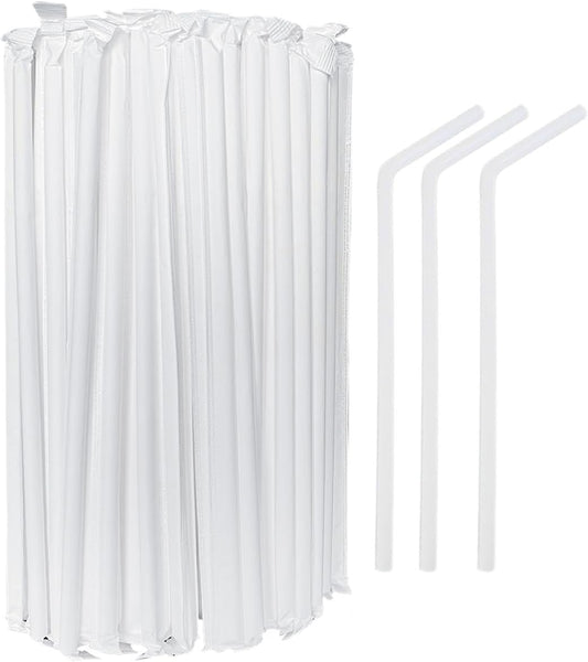 100PCS flexible plastic straws, black disposable curved party straws 8.26 inches long straw party decoration (200, White - A)