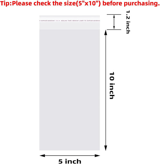 Morepack Self Sealing Cellophane Bags Self Adhesive,5x10 Inches Clear Resealable Cellophane Bags 200Pieces