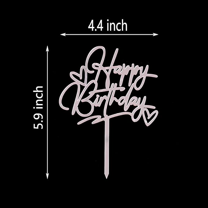 Happy Birthday Cake Topper - Birthday Party Decorations, Mirror Rose Gold Acrylic