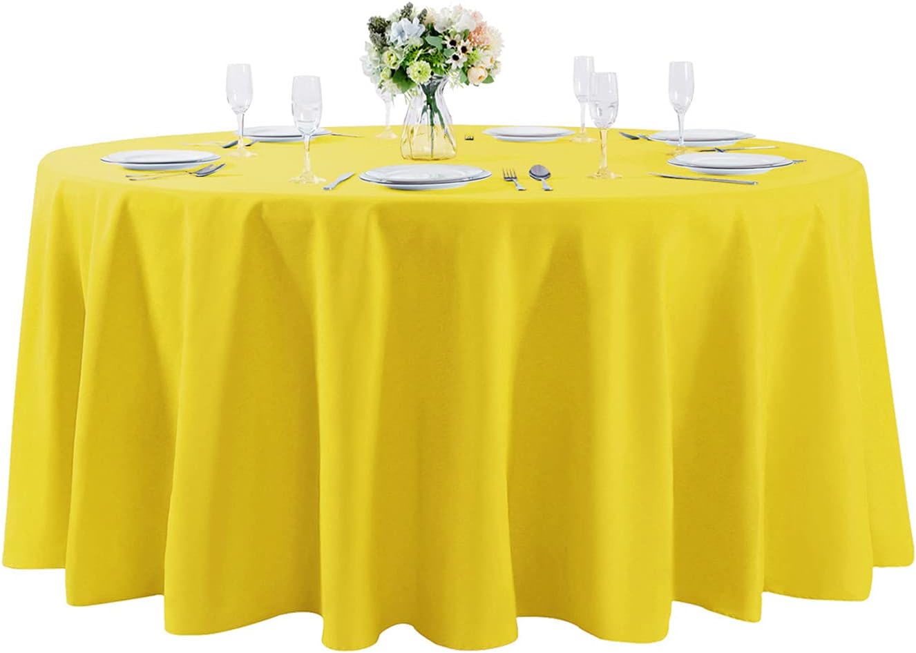 Cupuamon 120 inch Round Tablecloth Washable Polyester Table Cloth Decorative Table Cover for Wedding Party Dining Banquet（120 inch,Yellow）