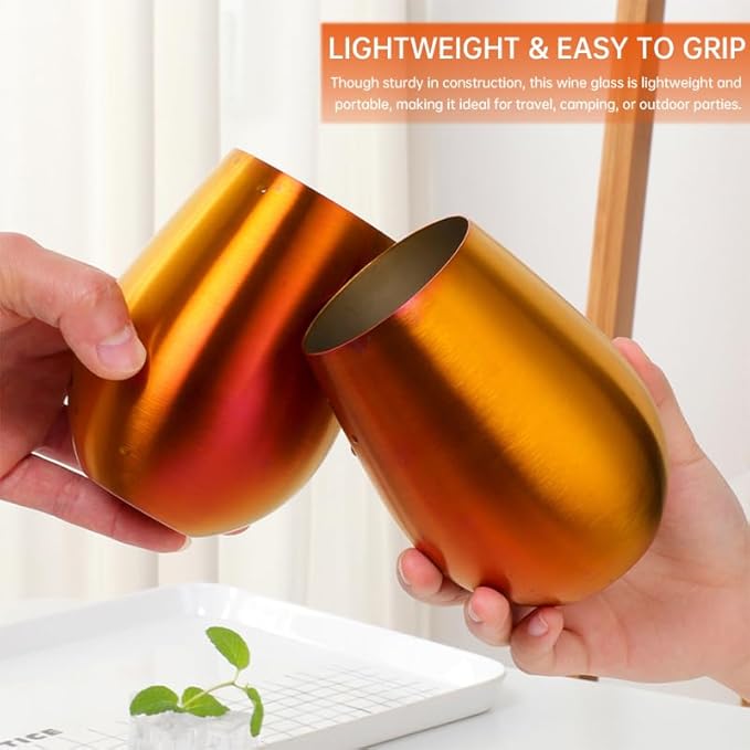 Buyer Star 304 Stainless Steel Wine Glasses Set of 2 - Large 17 oz Outdoor Stemless Wine Tumblers - 100% Unbreakable & Stemless Metal Drinking Cups for Home and Outdoors Dishwasher safe (Orange Red)