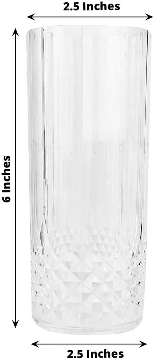 Efavormart 6-Pack Plastic Highball Glasses, 14oz Shatterproof Crystal Cut Drink Glasses for Kitchen Mojito Whiskey Cocktail, Clear