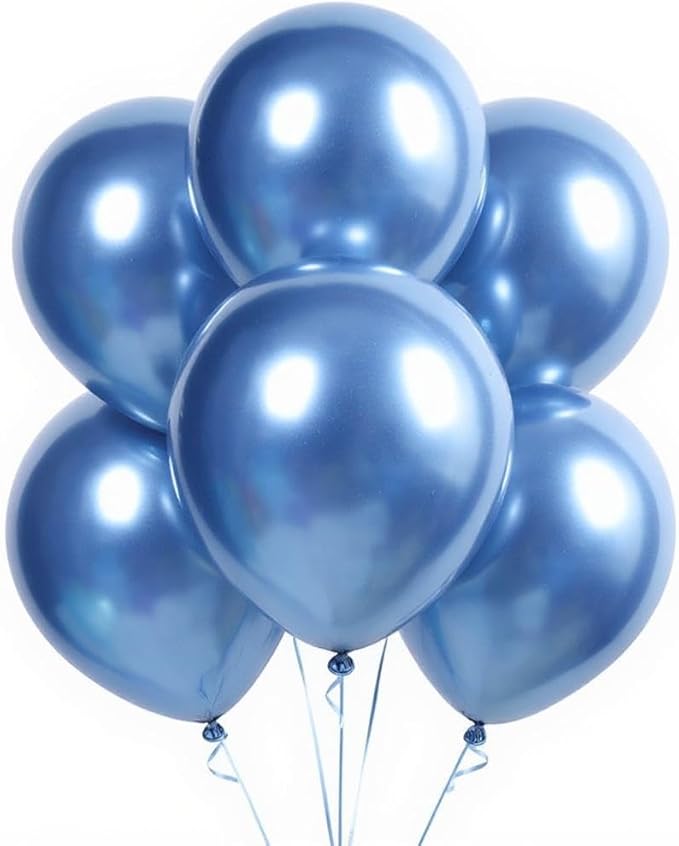 50 Pcs 12 Inch Metallic Blue Balloons, Chrome Blue Latex Balloons for Party Decorations, Shiny Royal Blue Balloons for Boys Birthday, Baby Shower, Graduation, Wedding, Anniversary