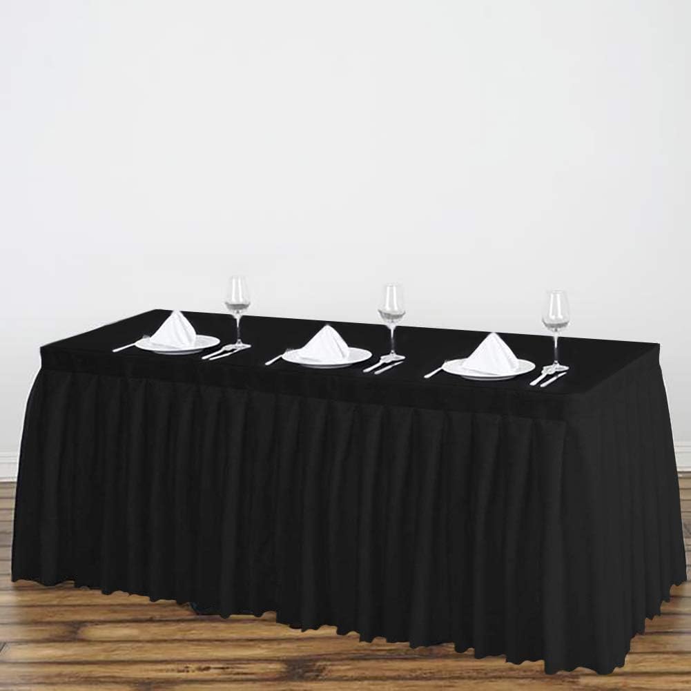 Surmente Black Table Skirt, 14ft Polyester Tablecloth for Weddings, Banquets, or Restaurants